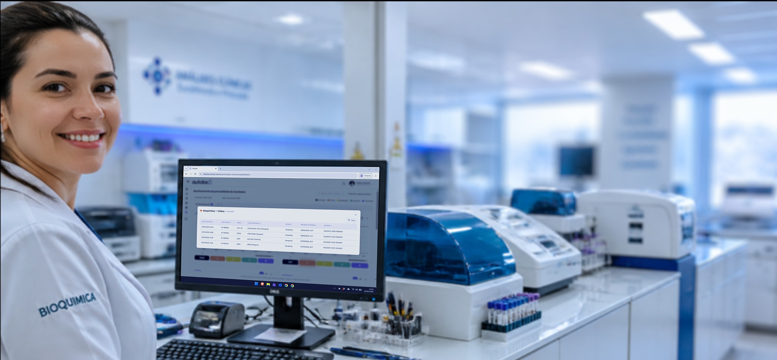 Bioquimica em laboratorio de analises clinicas usando o sistema Autolac